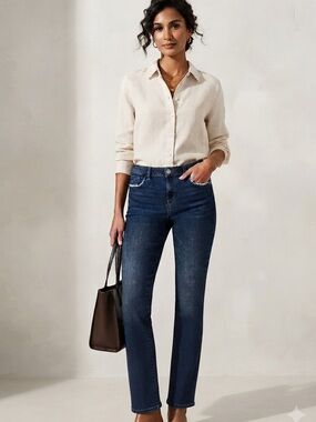 Cosmic Blue Love Dark Wash Distressed Hem Flare Jeans